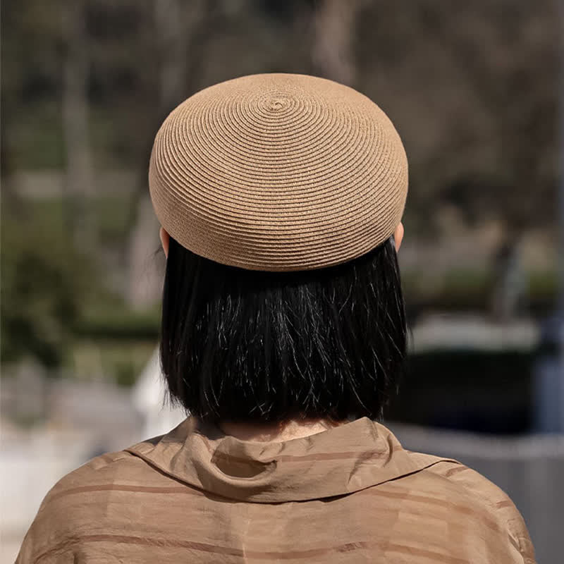 Women's Classic Striped Woven Visor Beach Straw Newsboy Hat - Image 2
