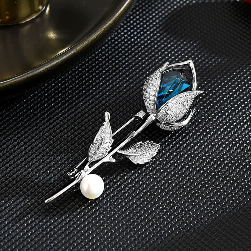 Women's Classy Blue Tulip Created Crystal Brooch - Image 3