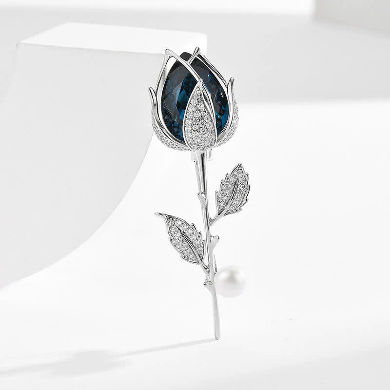 Women's Classy Blue Tulip Created Crystal Brooch - Image 5
