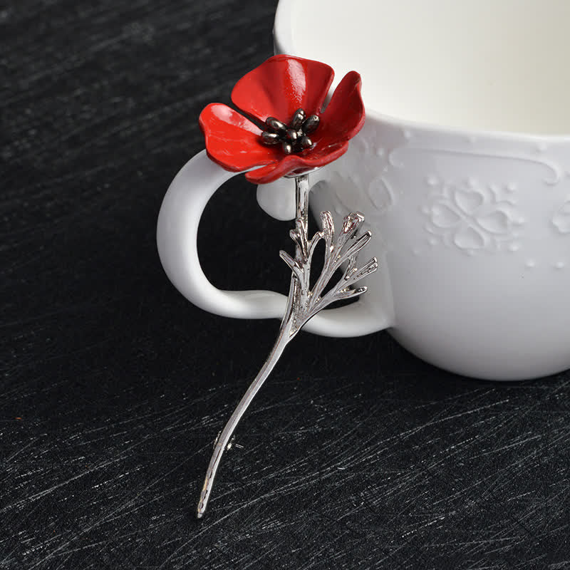 Women's Classy Red Poppy Flower Brooch - Image 3