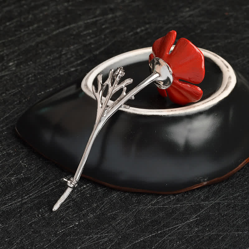 Women's Classy Red Poppy Flower Brooch - Image 4