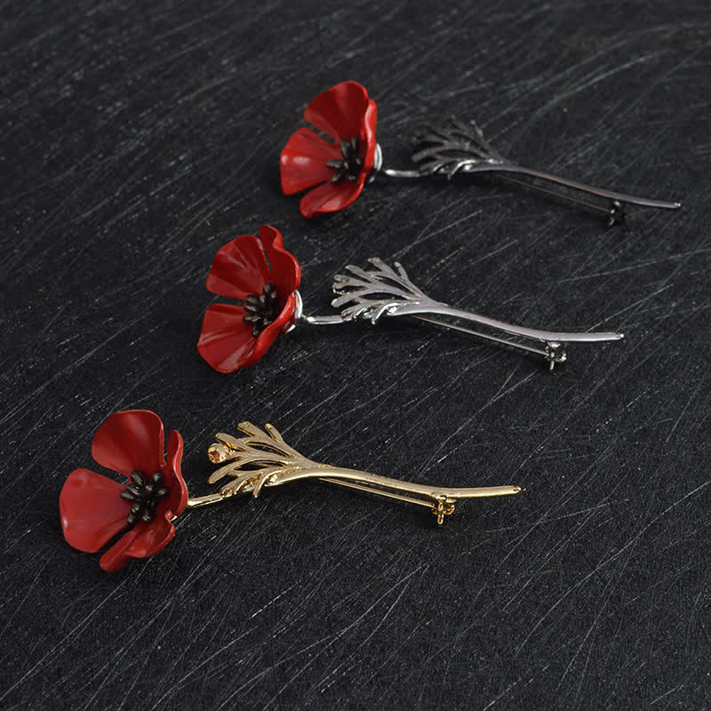 Women's Classy Red Poppy Flower Brooch - Image 6