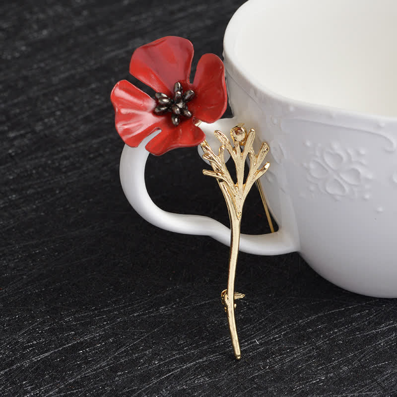 Women's Classy Red Poppy Flower Brooch - Image 7