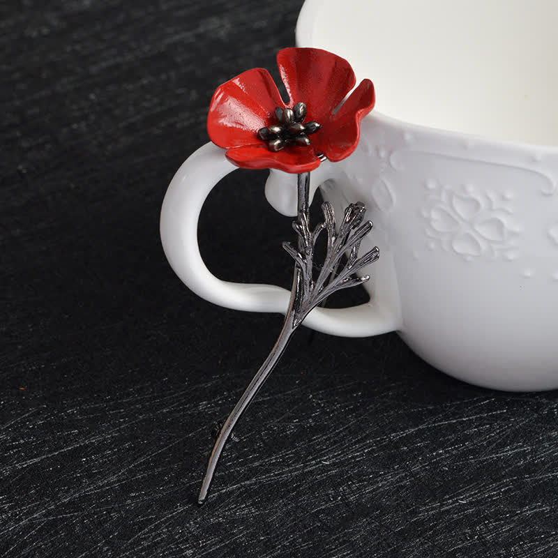 Women's Classy Red Poppy Flower Brooch - Image 8
