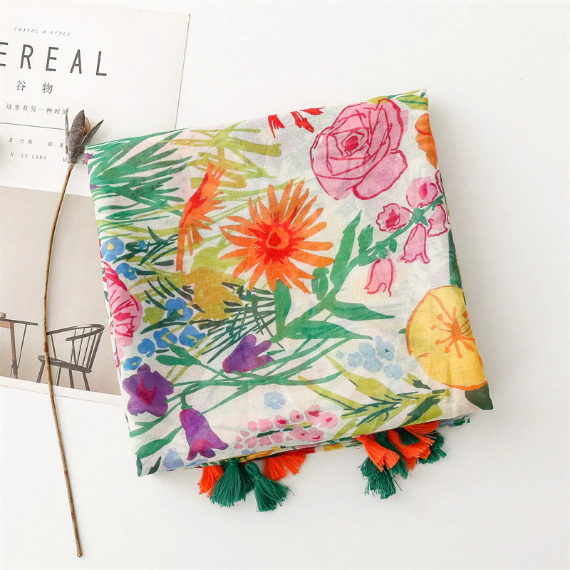 Women's Colorful Floral Printed Lightweight Thin Scarf - Image 6