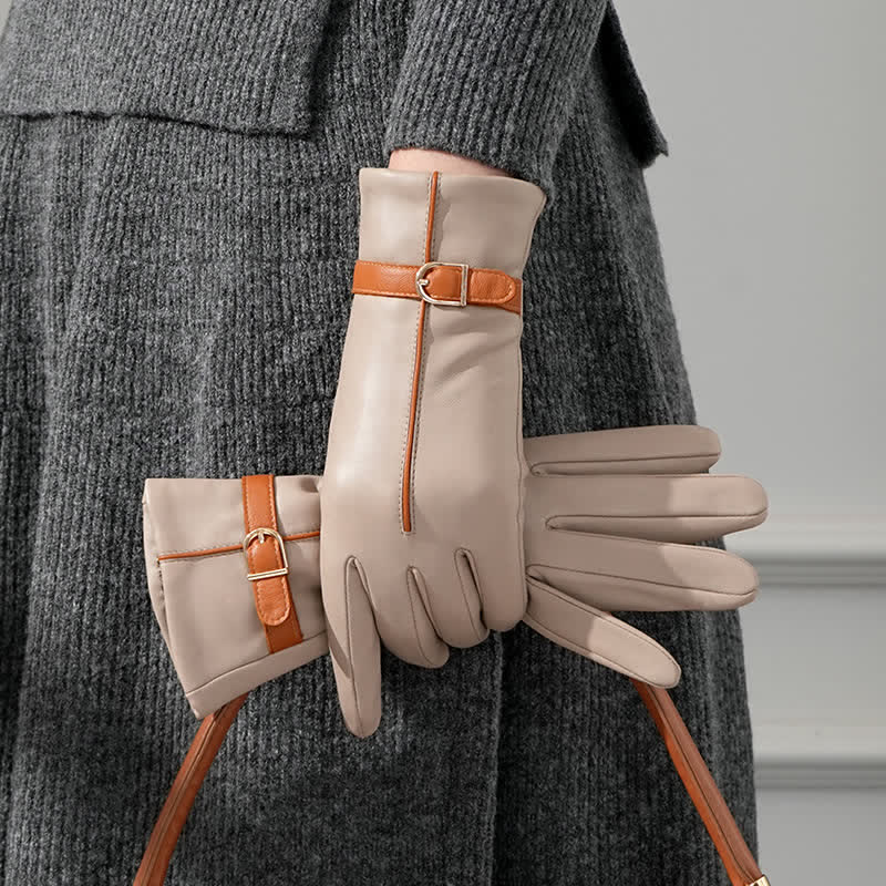 Women's Contrast Color Genuine Sheepskin Leather Gloves