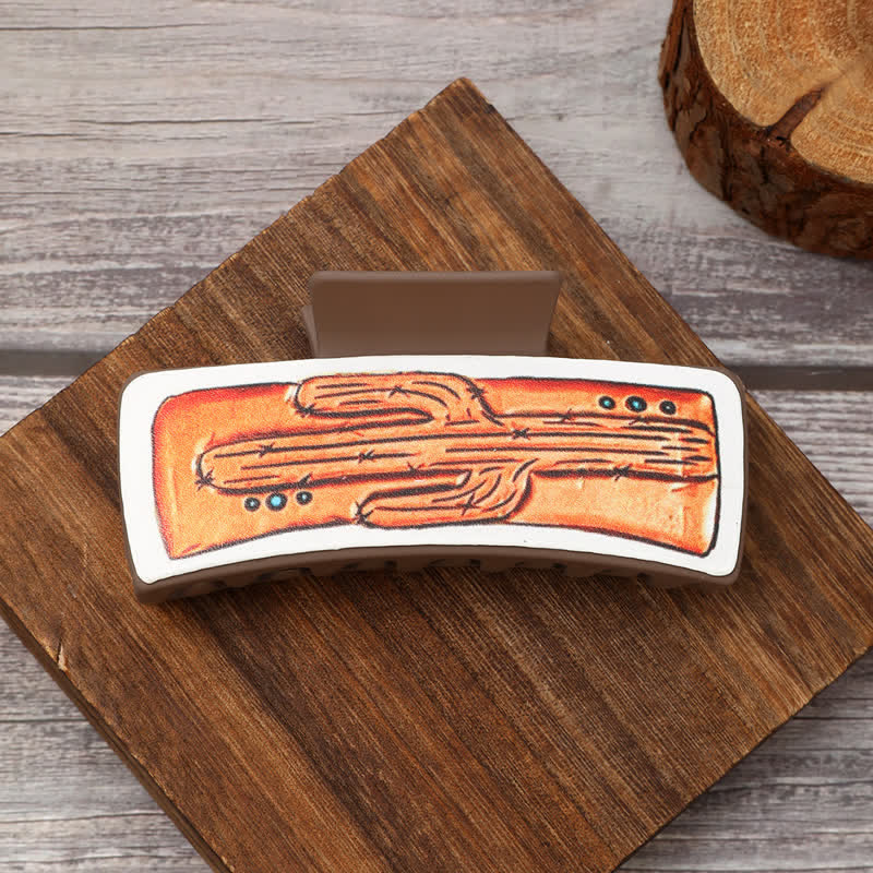 Women's Cowgirl Style Cactus Print Coffee Hair Claw Clip - Image 3