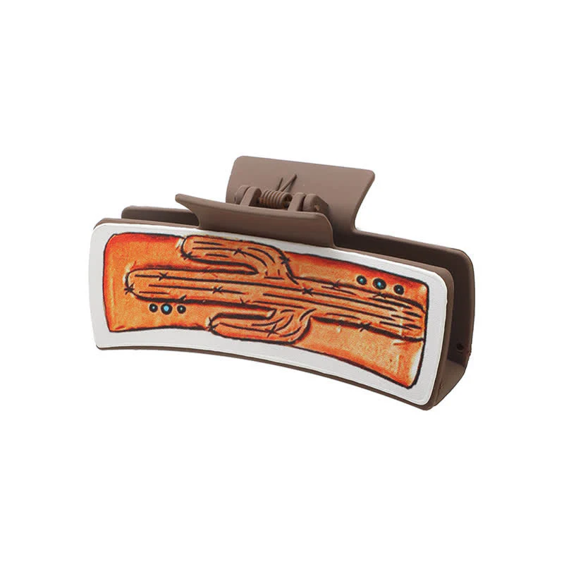 Women's Cowgirl Style Cactus Print Coffee Hair Claw Clip - Image 4
