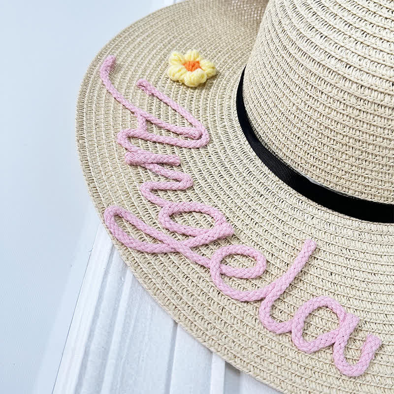 Women's Custom Name Personalized Beach Straw Fedora Hat - Image 3