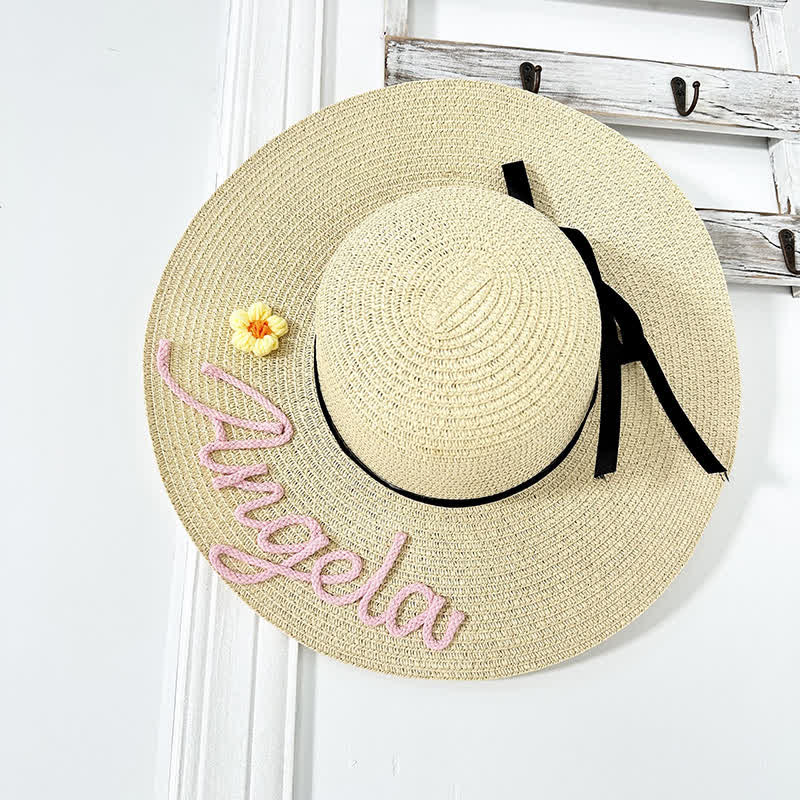 Women's Custom Name Personalized Beach Straw Fedora Hat - Image 7