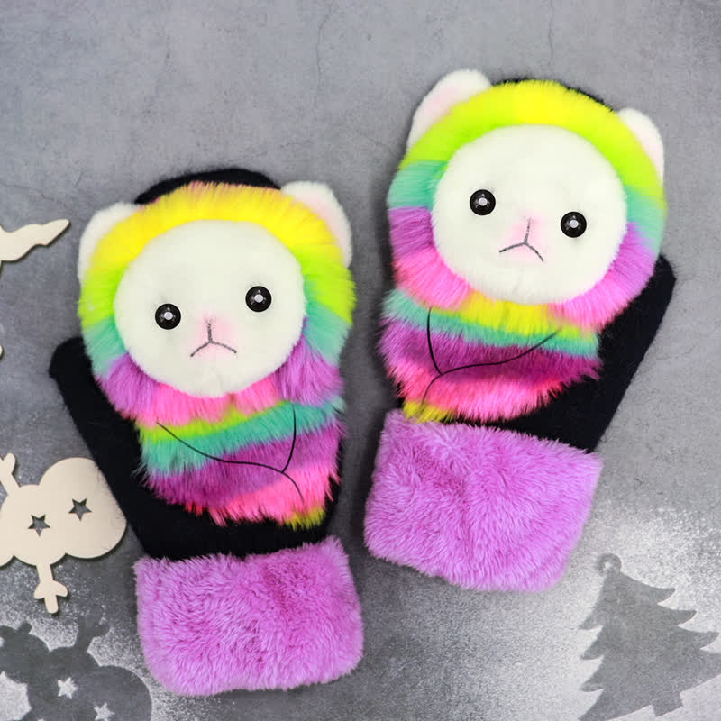 Women's Cute Animal Furry Mittens Gloves - Image 13