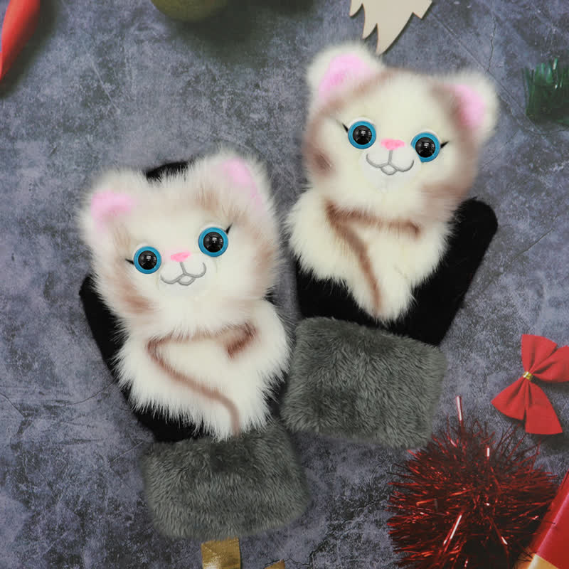 Women's Cute Animal Furry Mittens Gloves - Image 7