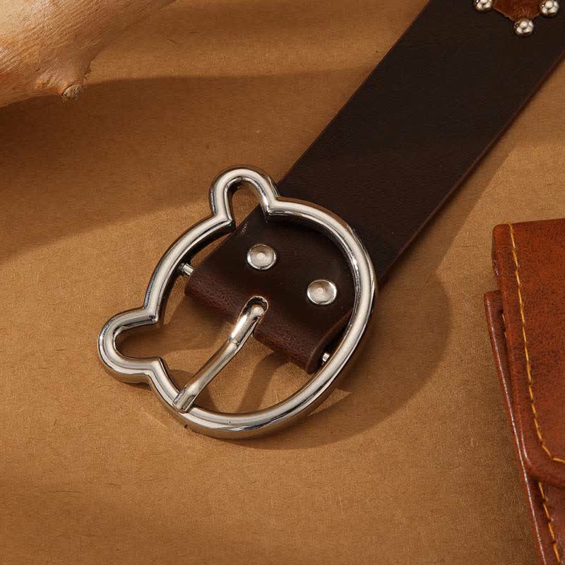 Women's Cute Bear Buckle Patchwork Bohemia Rivets Leather Belt - Image 6