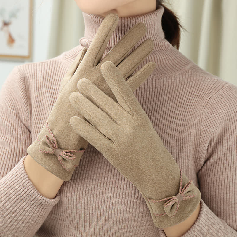 Women's Cute Bow Knot Full Finger Cover Gloves