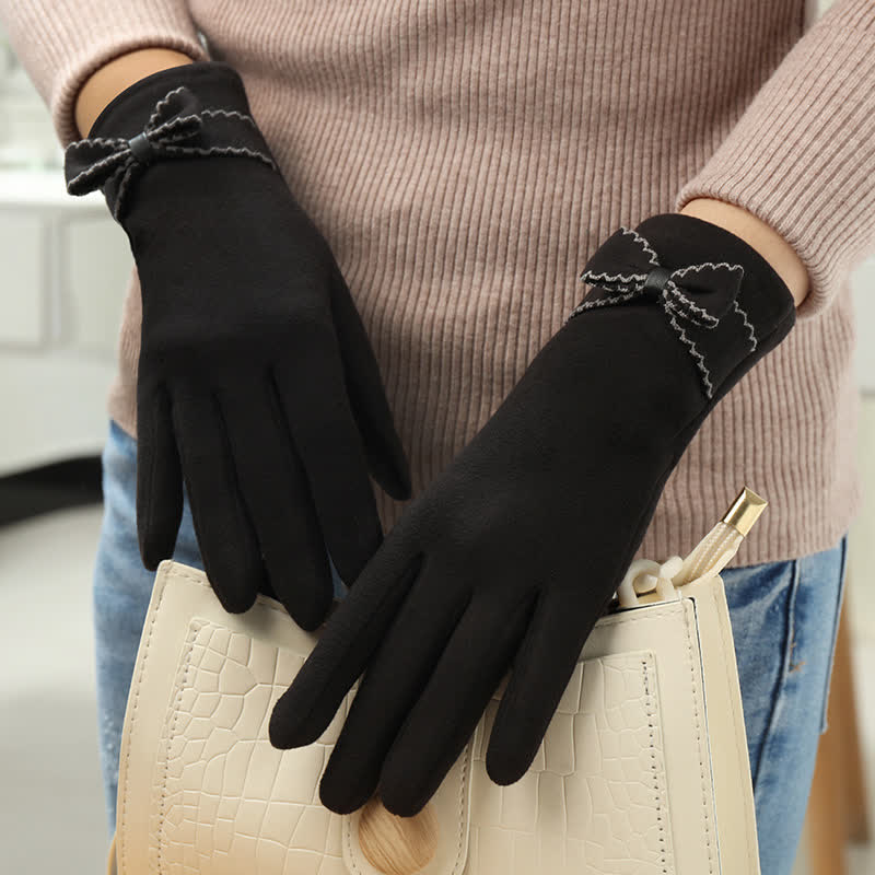 Women's Cute Bow Knot Full Finger Cover Gloves - Image 10