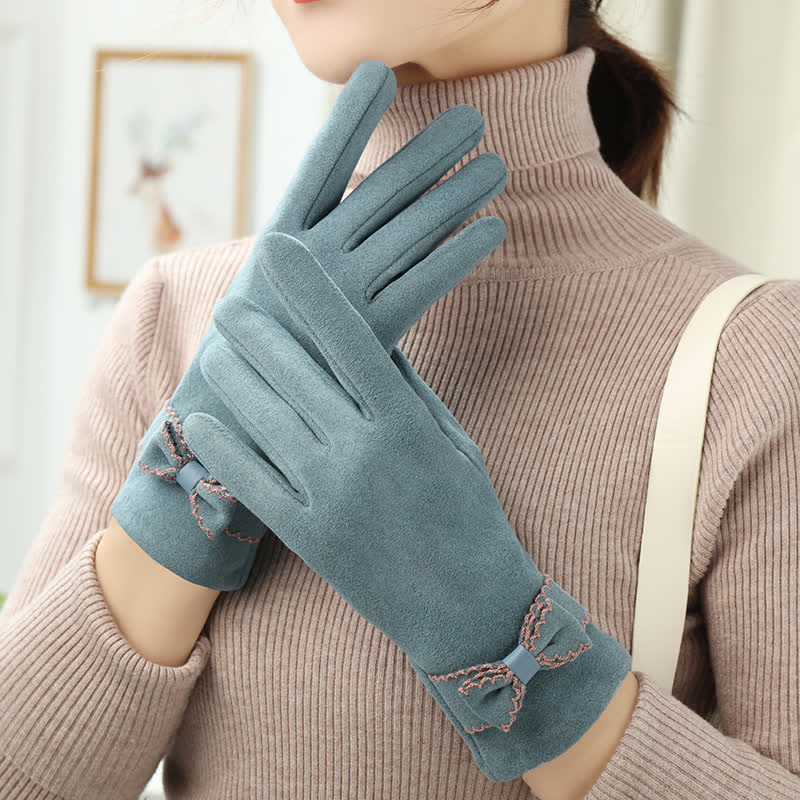 Women's Cute Bow Knot Full Finger Cover Gloves - Image 11