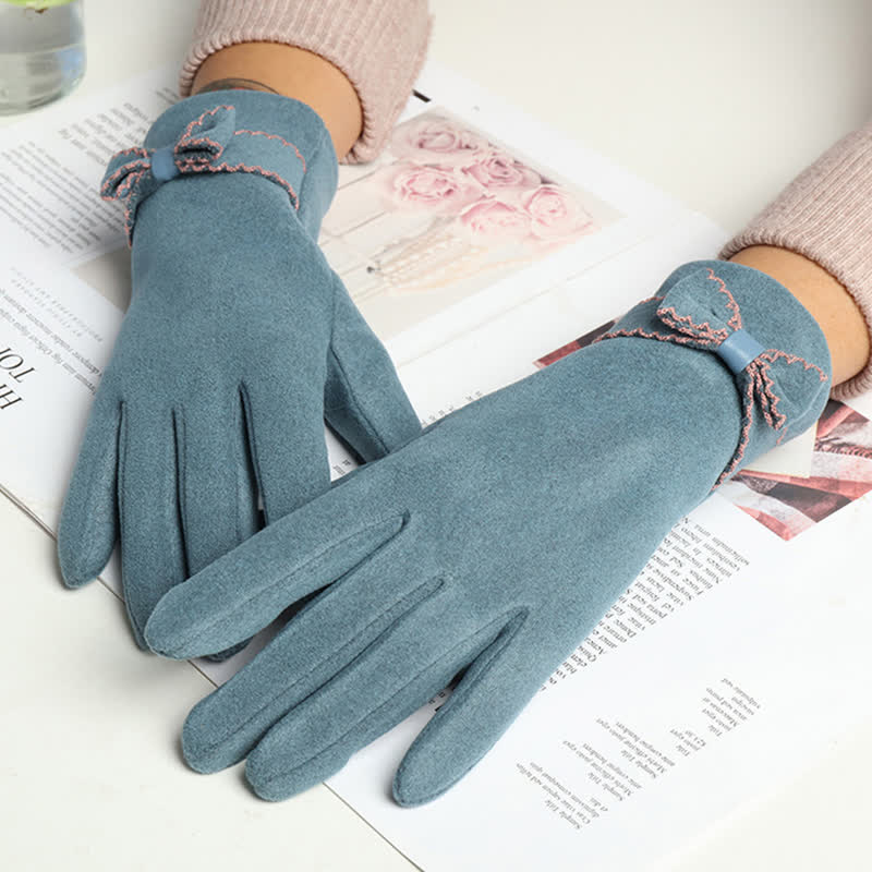 Women's Cute Bow Knot Full Finger Cover Gloves - Image 12