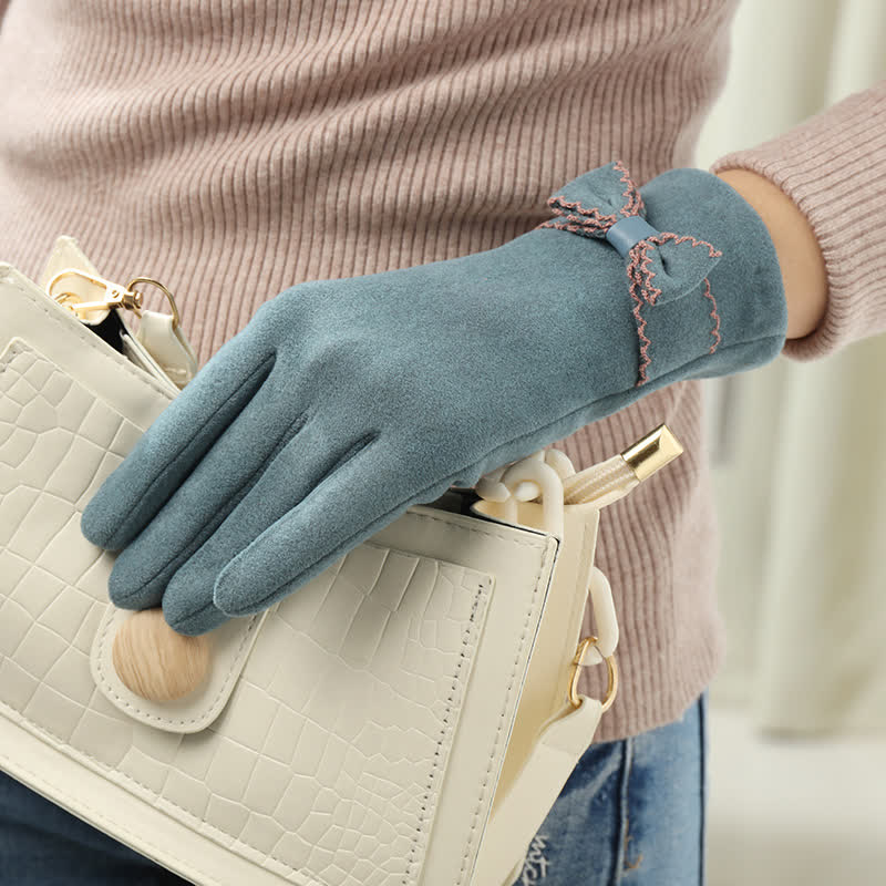 Women's Cute Bow Knot Full Finger Cover Gloves - Image 13