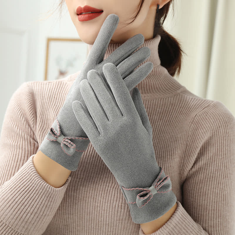 Women's Cute Bow Knot Full Finger Cover Gloves - Image 14