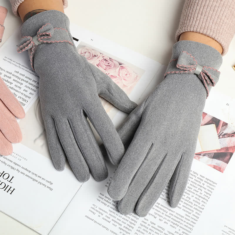 Women's Cute Bow Knot Full Finger Cover Gloves - Image 15