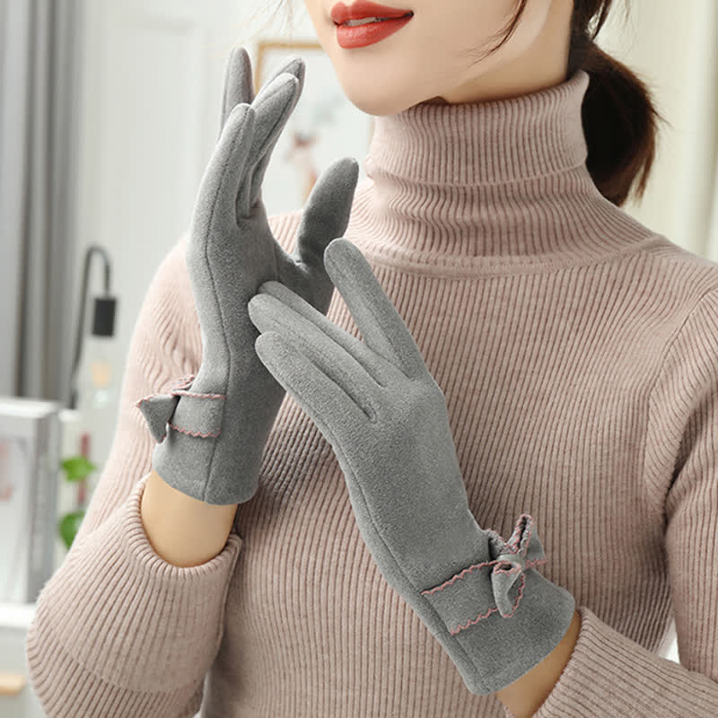 Women's Cute Bow Knot Full Finger Cover Gloves - Image 16