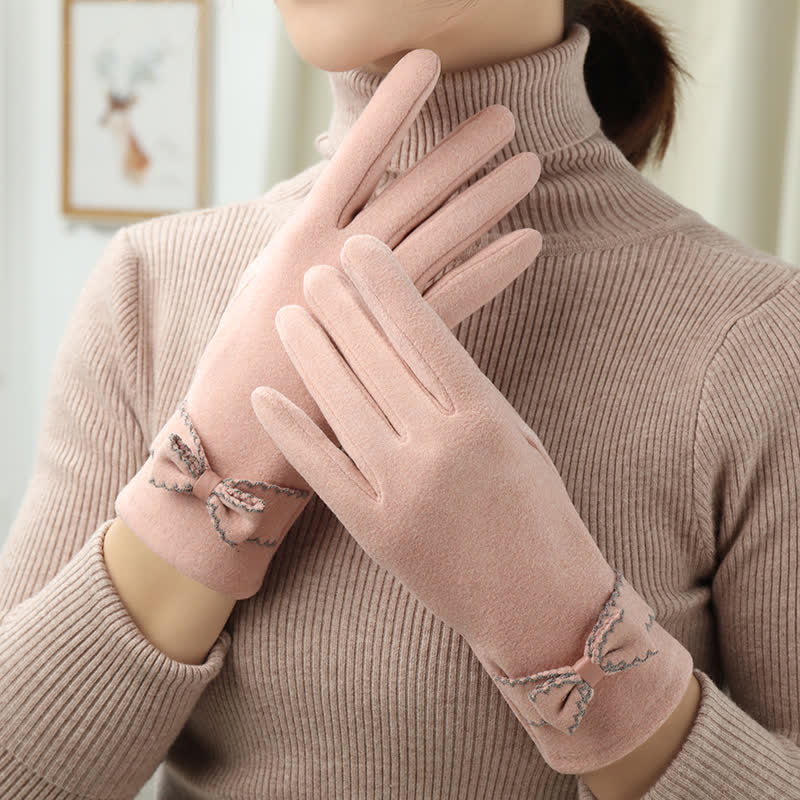Women's Cute Bow Knot Full Finger Cover Gloves - Image 17