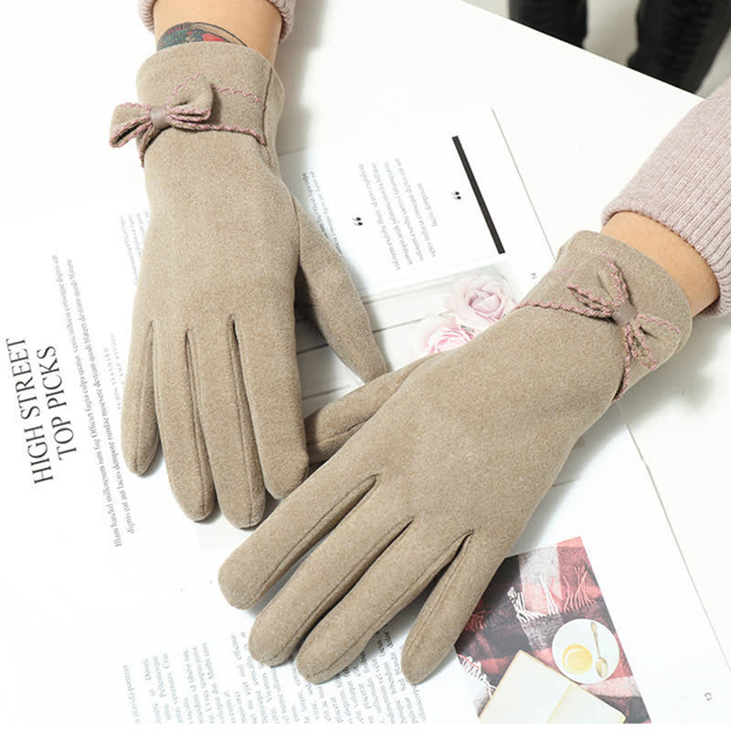 Women's Cute Bow Knot Full Finger Cover Gloves - Image 2