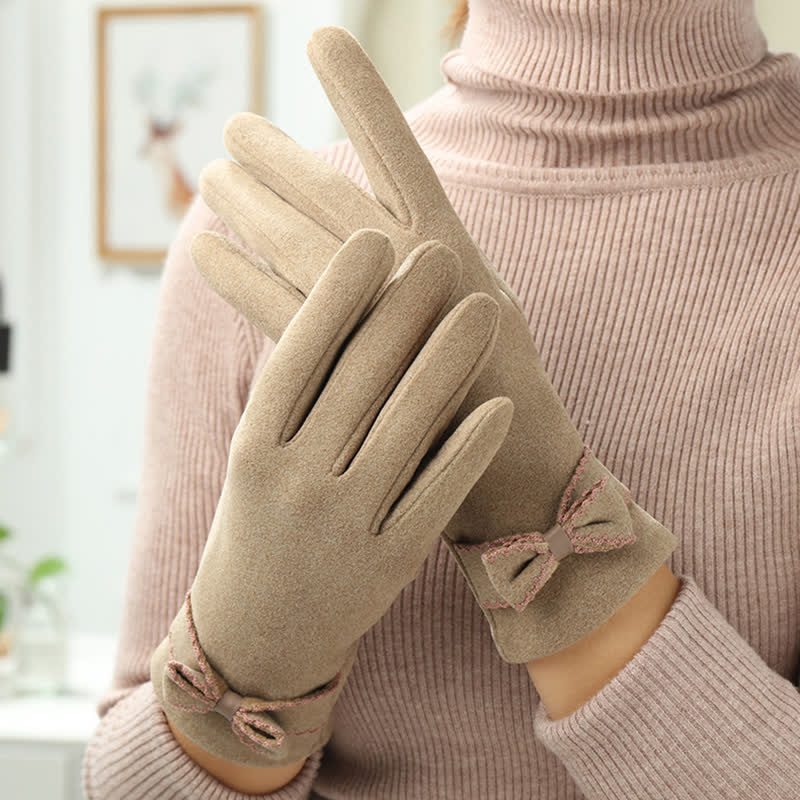 Women's Cute Bow Knot Full Finger Cover Gloves - Image 6