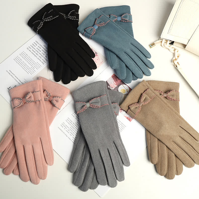 Women's Cute Bow Knot Full Finger Cover Gloves - Image 8