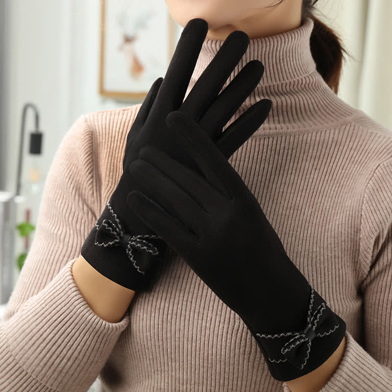 Women's Cute Bow Knot Full Finger Cover Gloves - Image 9