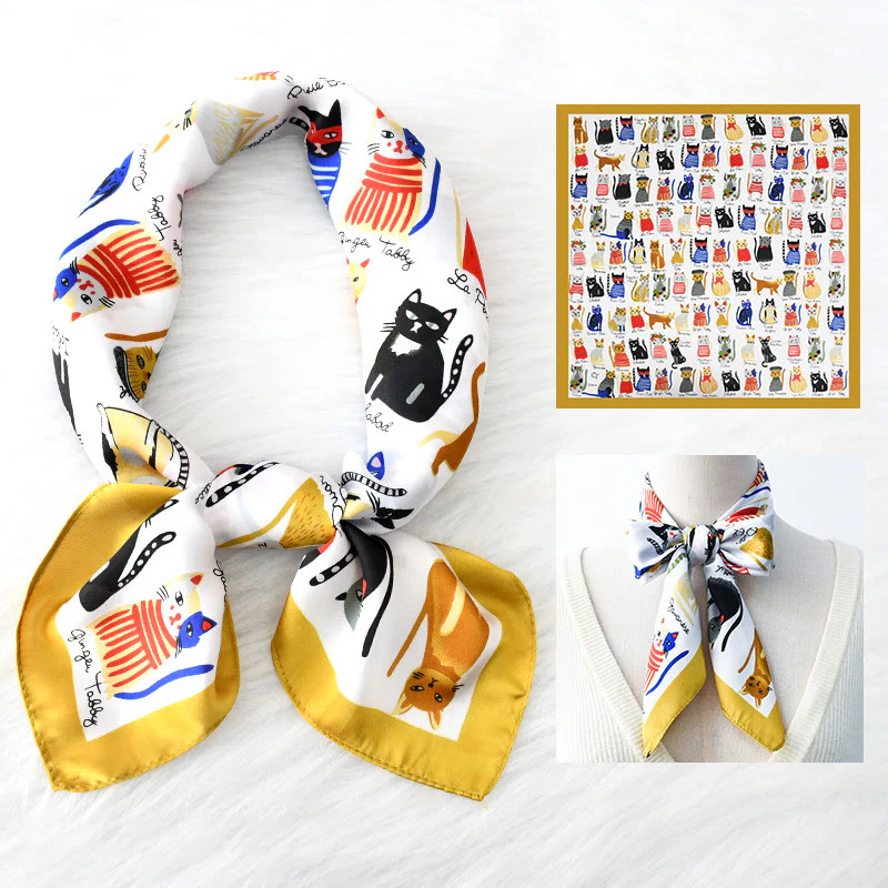 Women's Cute Cat All Season Thin Square Scarf - Image 3