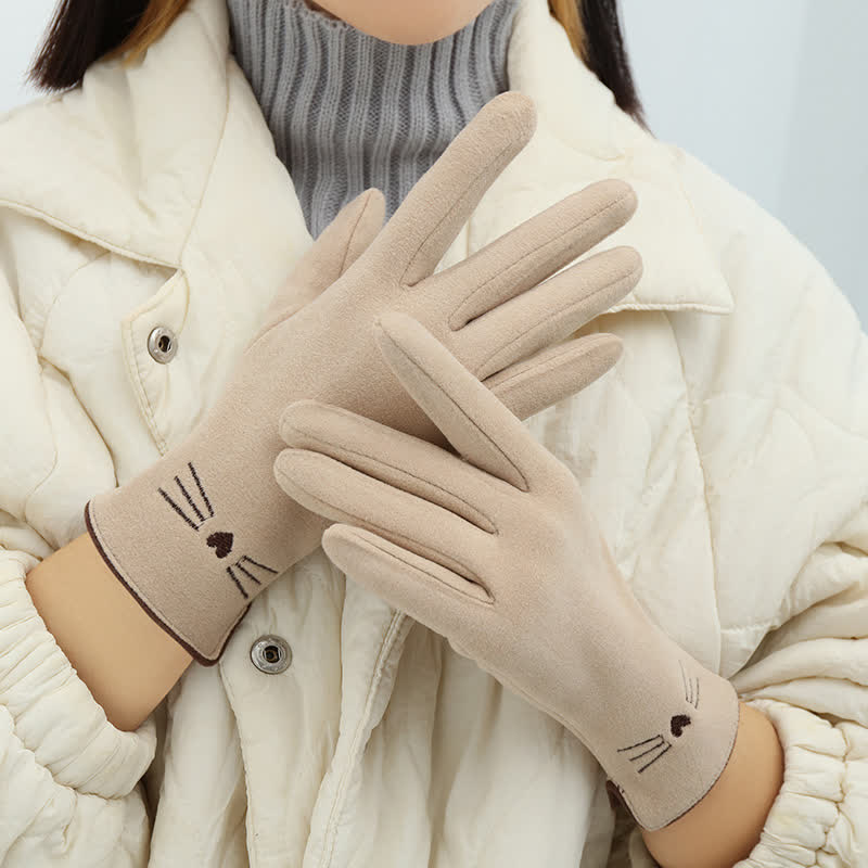 Women's Cute Cat Embroidery Screen Touch Finger Tip Gloves - Image 12