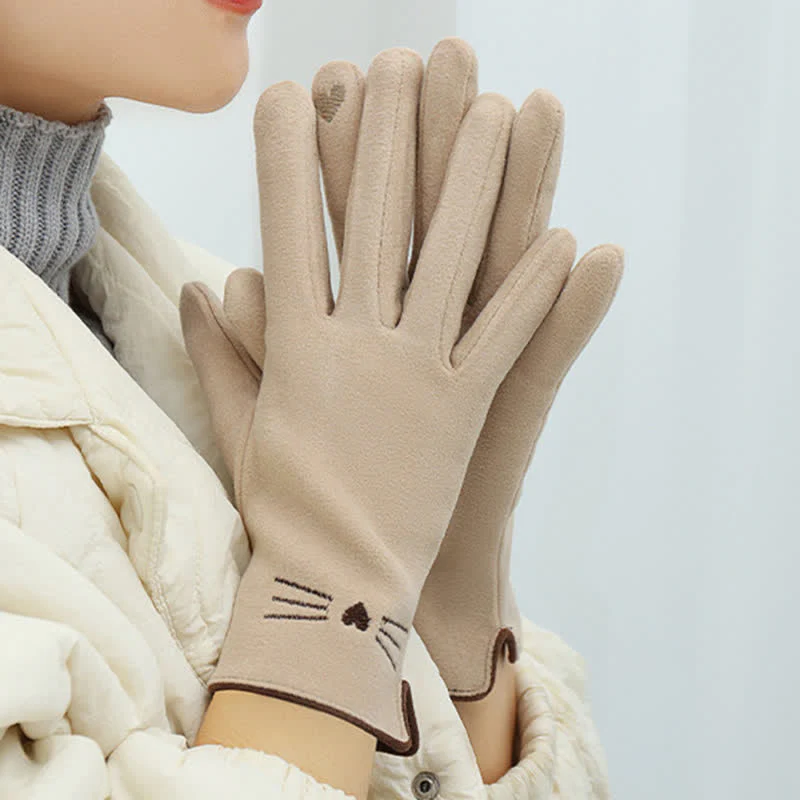 Women's Cute Cat Embroidery Screen Touch Finger Tip Gloves - Image 13