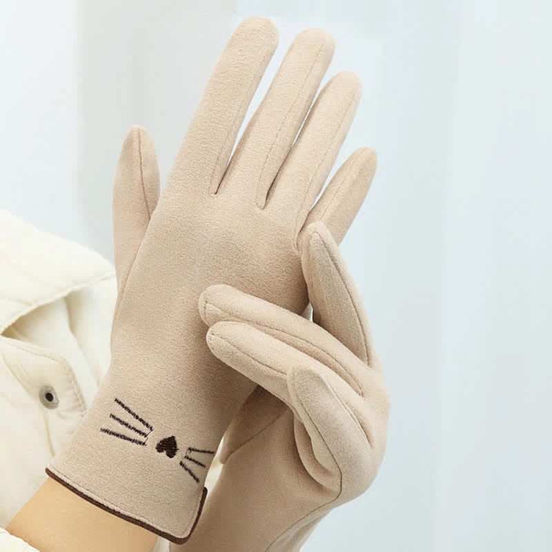 Women's Cute Cat Embroidery Screen Touch Finger Tip Gloves - Image 14