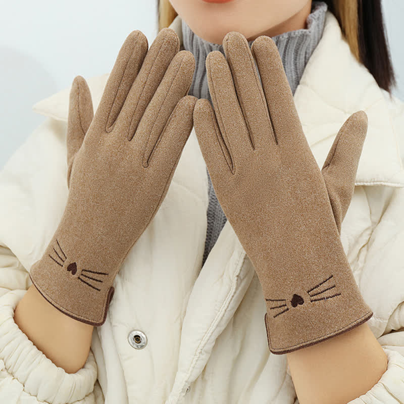 Women's Cute Cat Embroidery Screen Touch Finger Tip Gloves - Image 2