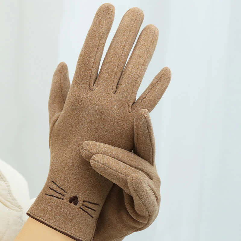 Women's Cute Cat Embroidery Screen Touch Finger Tip Gloves - Image 3