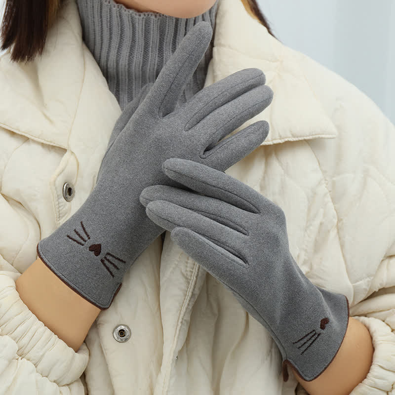 Women's Cute Cat Embroidery Screen Touch Finger Tip Gloves - Image 4