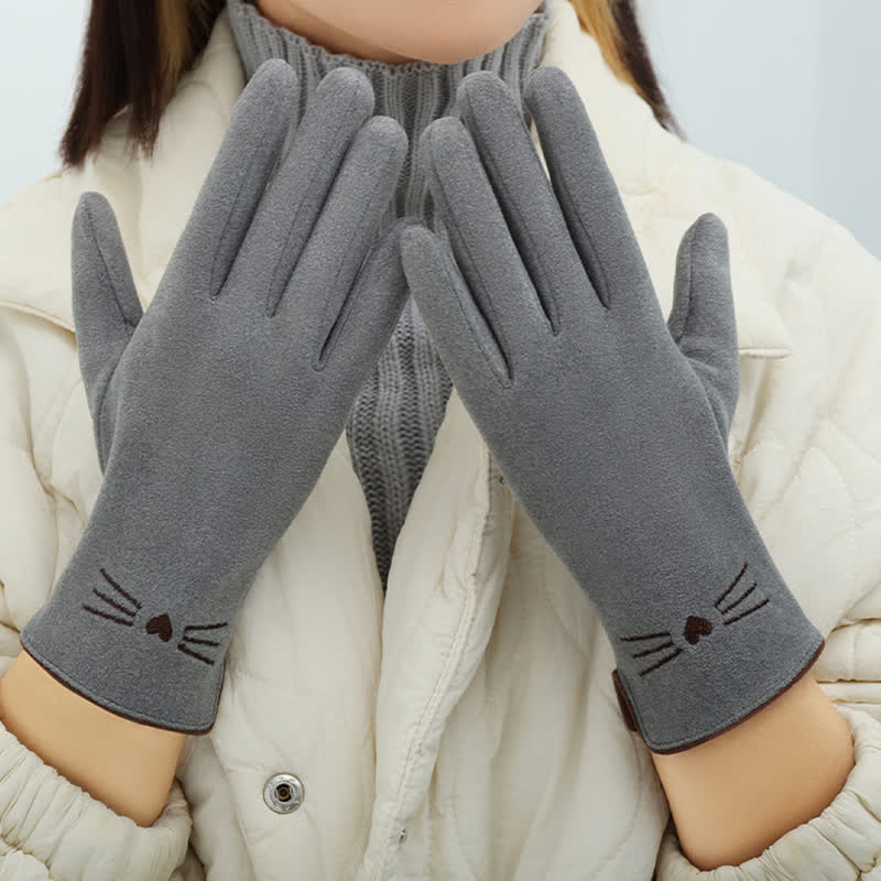 Women's Cute Cat Embroidery Screen Touch Finger Tip Gloves - Image 5