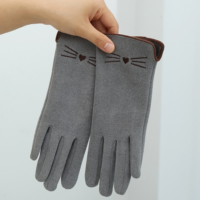 Women's Cute Cat Embroidery Screen Touch Finger Tip Gloves - Image 8