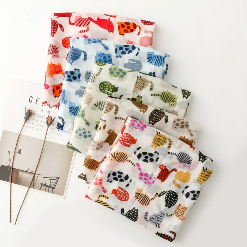 Women's Cute Cat Printed Lightweight Thin Scarf - Image 2