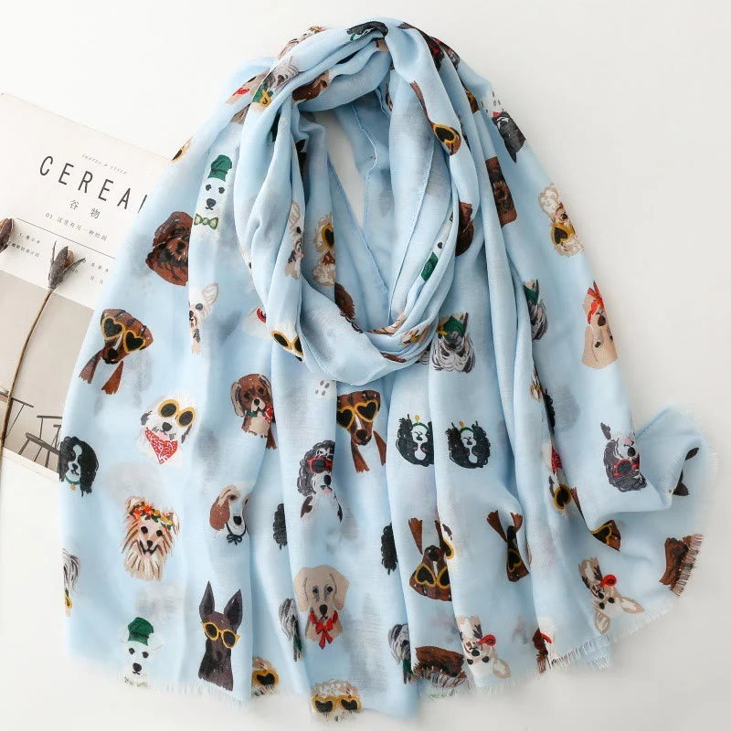 Women's Cute Dog Puppy Printed Lightweight Thin Scarf - Image 10