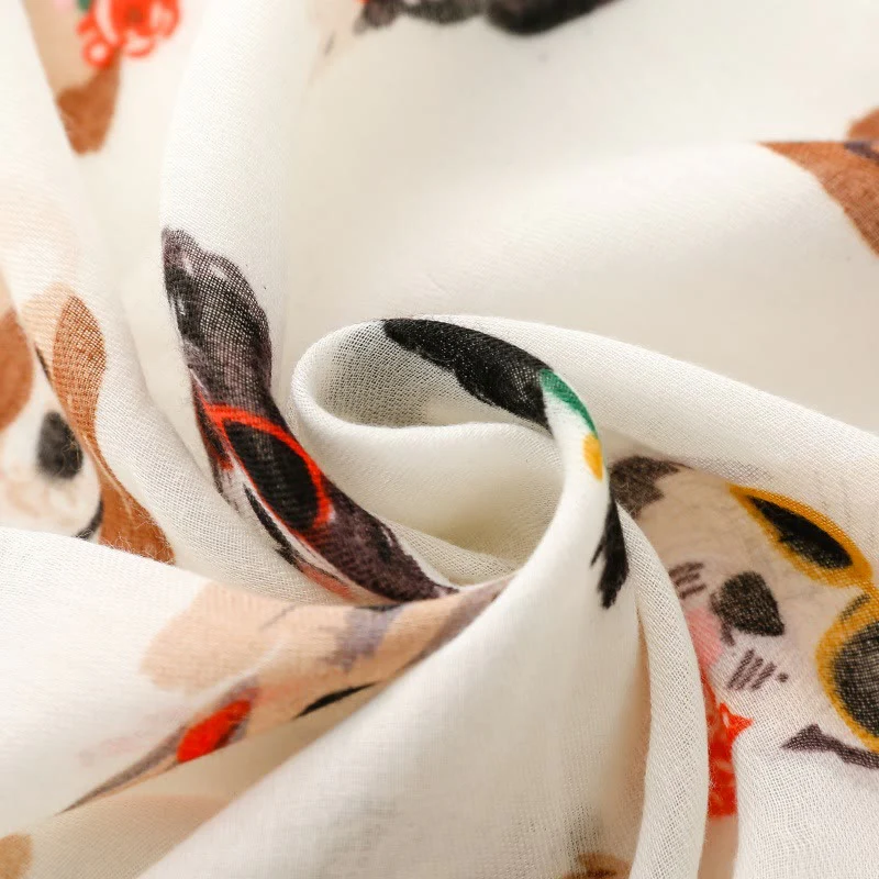 Women's Cute Dog Puppy Printed Lightweight Thin Scarf - Image 5