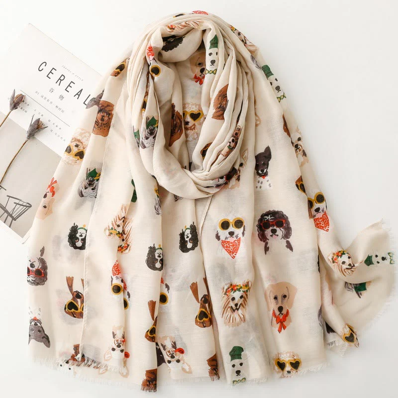 Women's Cute Dog Puppy Printed Lightweight Thin Scarf - Image 7
