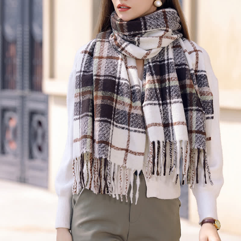 Women's Daily Knit Woven Tartan Checker Scarf - Image 8