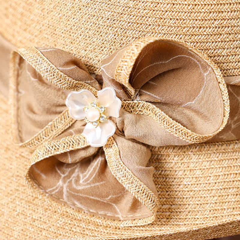 Women's Daisy Decor Flower Ribbon Sunshade Straw Hat - Image 4