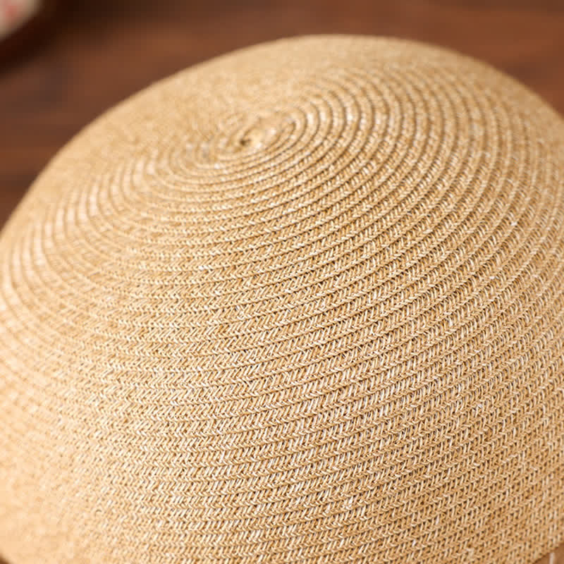 Women's Daisy Decor Flower Ribbon Sunshade Straw Hat - Image 5