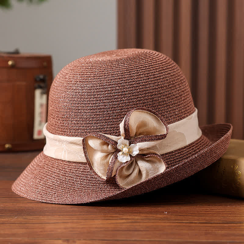 Women's Daisy Decor Flower Ribbon Sunshade Straw Hat - Image 6