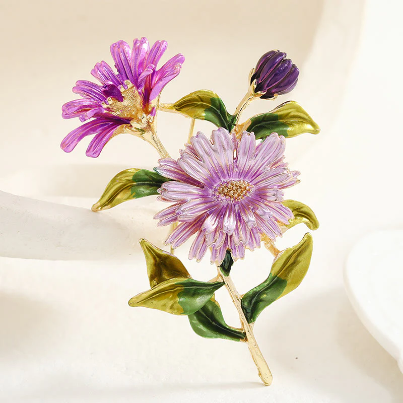 Women's Daisy Flower Bouquet Enamel Brooch - Image 5