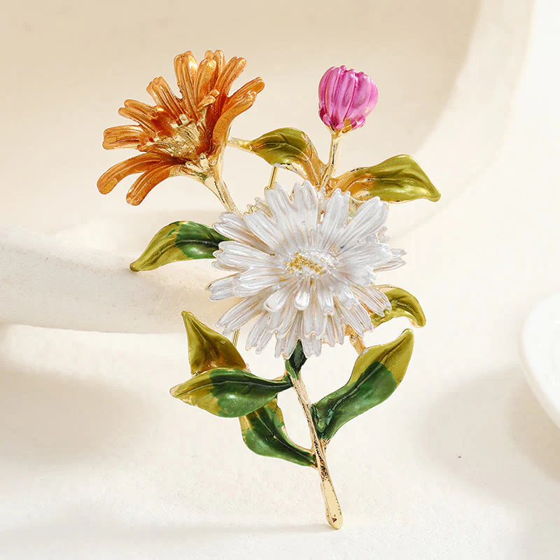 Women's Daisy Flower Bouquet Enamel Brooch - Image 7