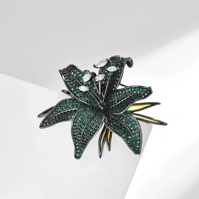 Women's Dark Green Lily Crystal Zircons Inlaid Brooch - Image 5